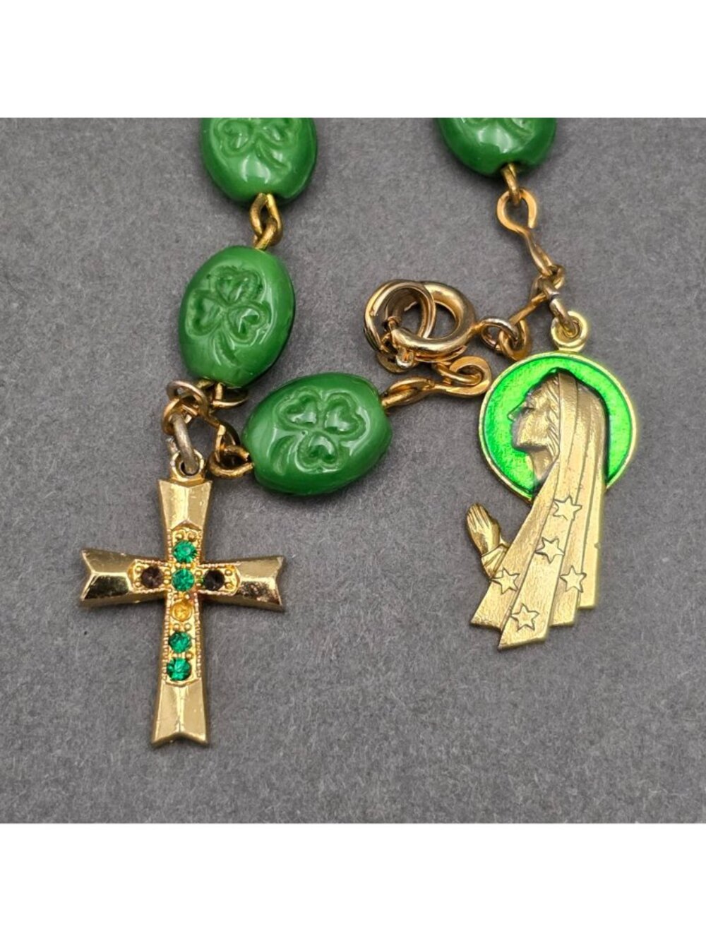 Vintage Devotional Prayer Bead Bracelet Lot of 4 Wood Cloisonne Shamrock Rosary - Picture 8 of 12